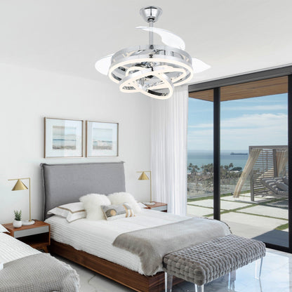 Ventilateur de plafond rétractable Cusp Barn 42 avec lumières et télécommande DIY Forme Fandelier Moderne Silencieux Moteur CC Plafonnier LED