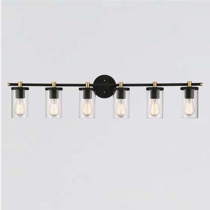 Applique murale de salle de bain Decatur à 6 lumières, style ferme moderne, noir/doré, certifiée UL