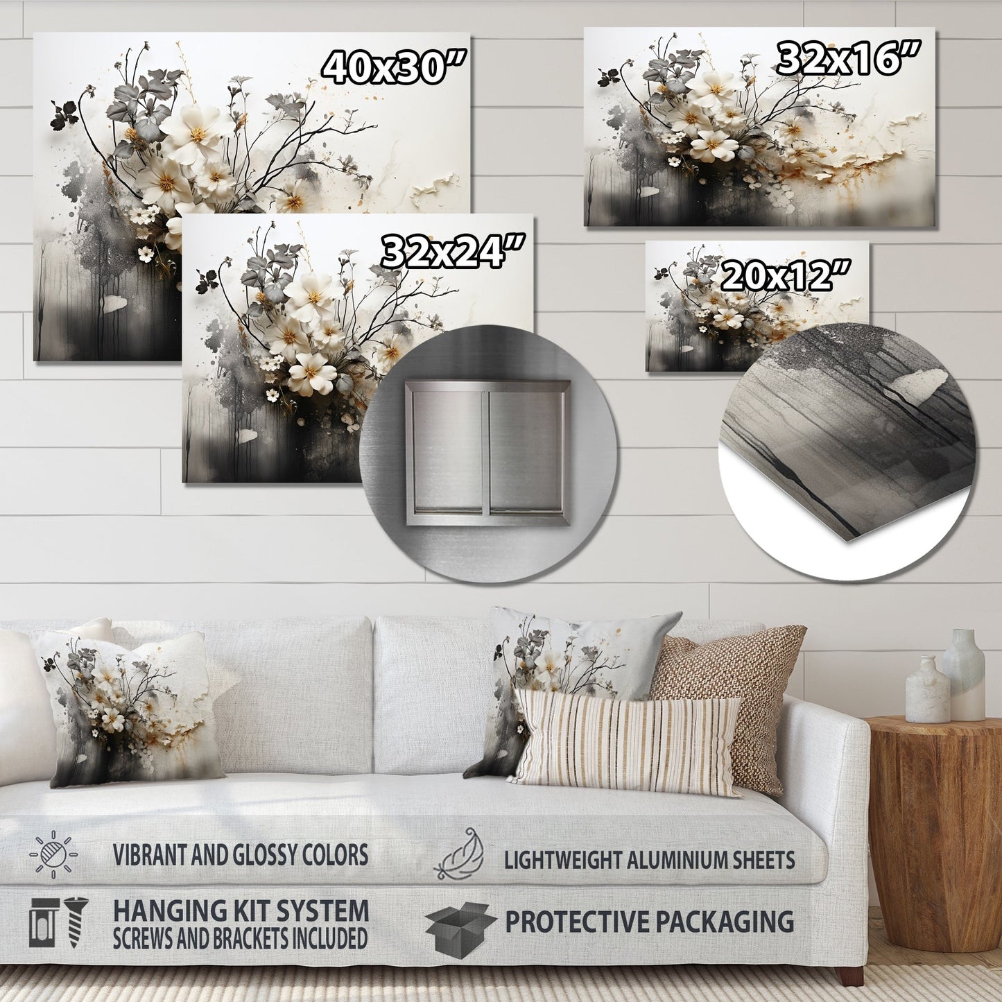 Designart Bohemian Earthly Floral Collage I Abstract Metal Wall Art Living Room