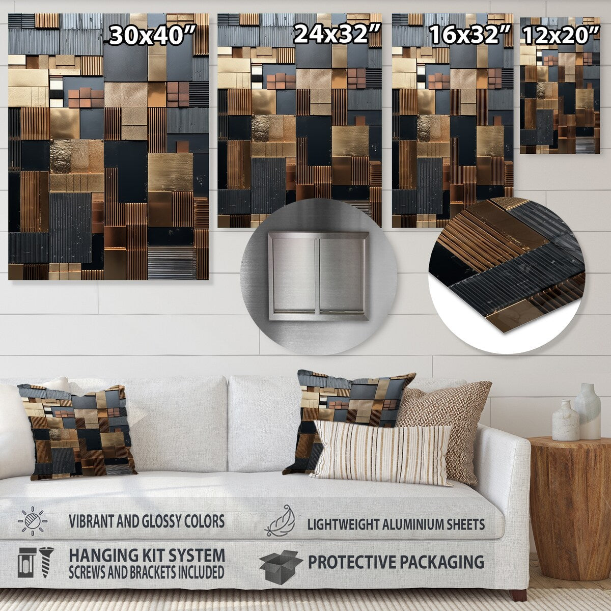 Designart Brown Abstract Tile Mosiac Charm Abstract Tile Metal Wall Art Brown Metal Wall Décor Modern Metal Art Work