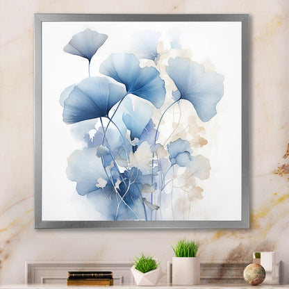 Designart Delicate Blue Ginko Leaves On White Watercolor Leaves Framed Wall Art Living Room