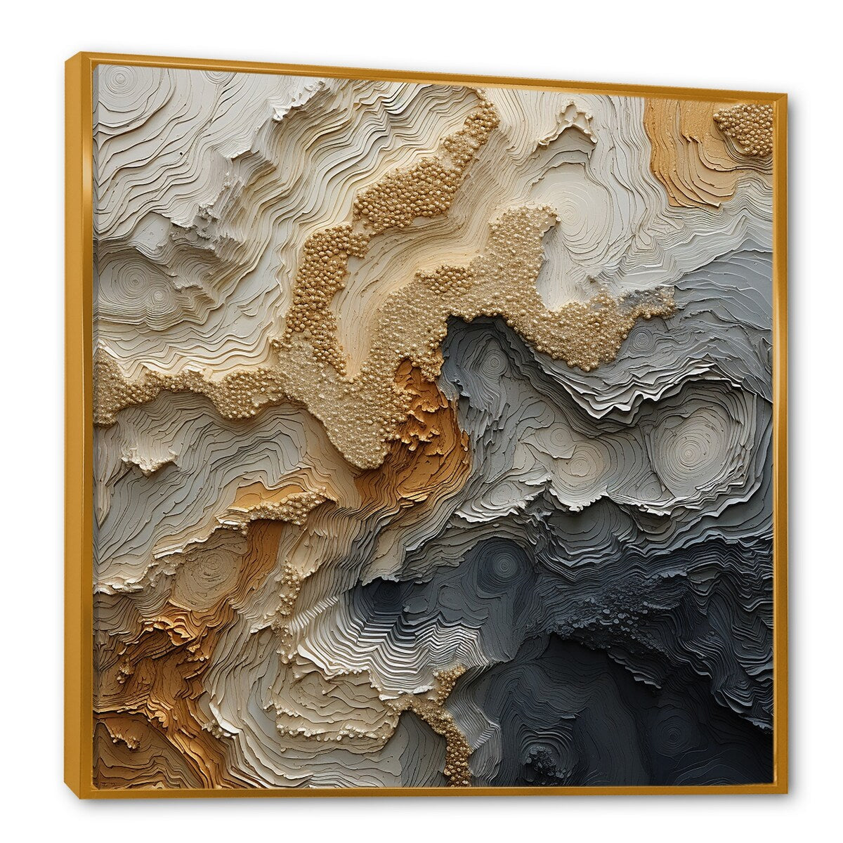 Designart Gold And Beige River Spiral Abstract Painting Framed Canvas Wall Art