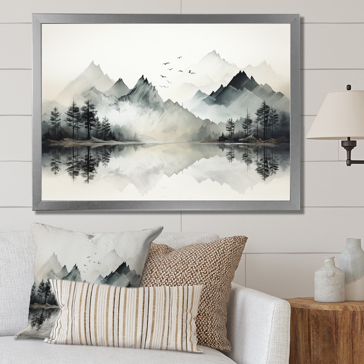 Designart Watercolor Lake And Forest Dream I Landscape Mountains Framed Canvas Wall Art