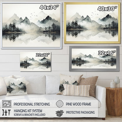 Designart Watercolor Lake And Forest Dream I Landscape Mountains Framed Canvas Wall Art
