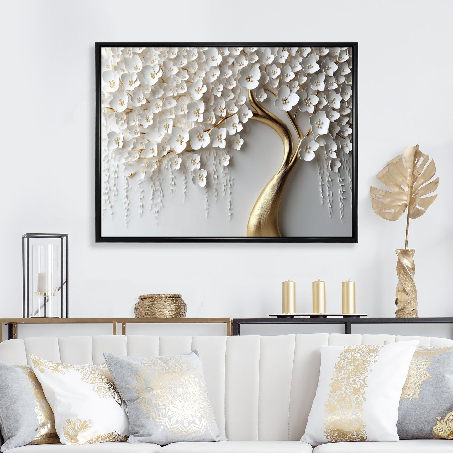 Designart White Orchid Tree Garden Of Branches Iv Tree Floral Framed Wall Art For Living Room