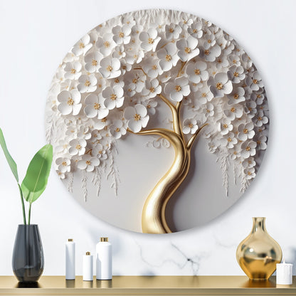 Designart White Orchid Tree Garden Of Branches VIII Tree Floral Metal Round Wall Art Print On Metal