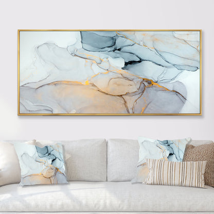 Designart Luxry Blue And Grey Marble Art Ripples II Abstract Framed Canvas Wall Art