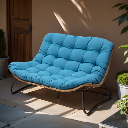 Fauteuil Papasan double avec coussin, rotin PE toutes saisons et cadre en métal pour intérieur et extérieur