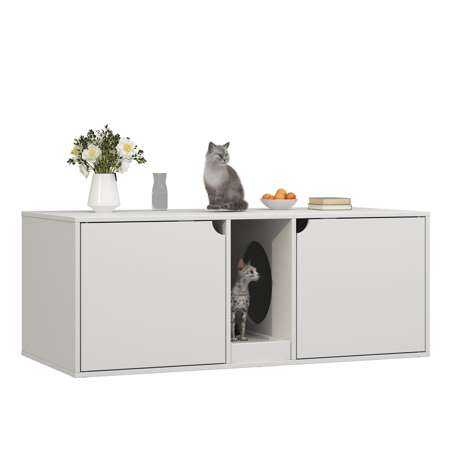 Dual-Compartment Cat Litter Box Enclosure Multi-Functional Furniture