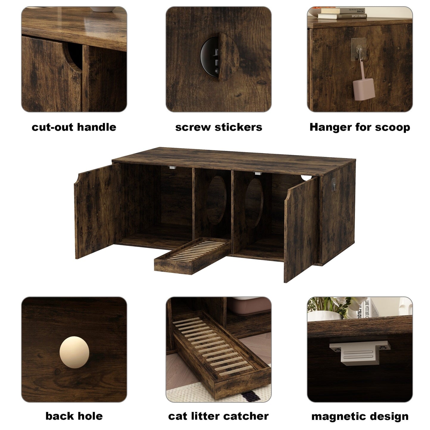 Dual-Compartment Cat Litter Box Enclosure Multi-Functional Furniture