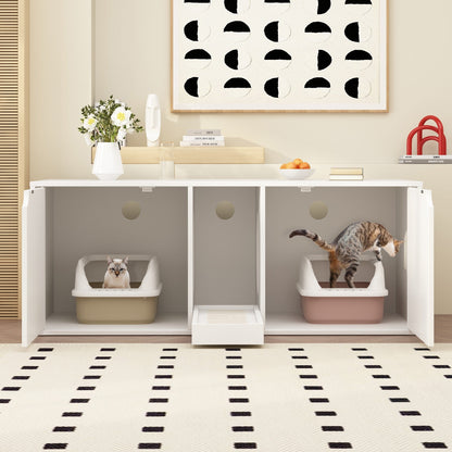 Dual-Compartment Cat Litter Box Enclosure Multi-Functional Furniture