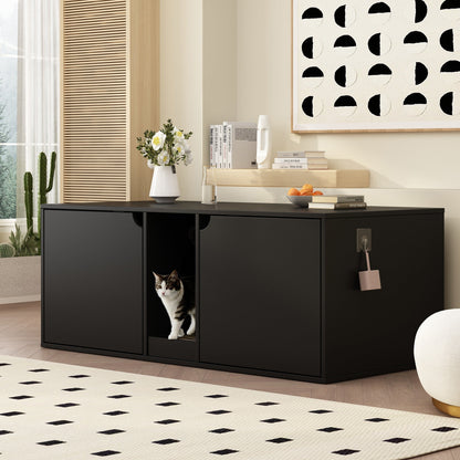 Dual-Compartment Cat Litter Box Enclosure Multi-Functional Furniture