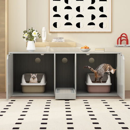 Dual-Compartment Cat Litter Box Enclosure Multi-Functional Furniture