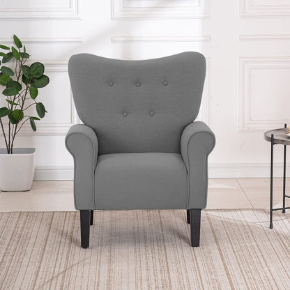 Fauteuil d'appoint moderne Erommy, fauteuil à dossier haut, canapé simple en tissu rembourré avec pieds en bois pour le salon