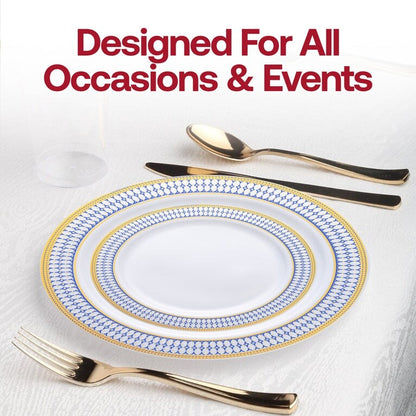 Elegant Gold Chord Rim Disposable Plastic Plate Packs - Party Supplies