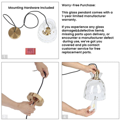 Suspension moderne du milieu du siècle Elisie à 1 ampoule en verre martelé avec dôme en cascade pour cuisine, îlot de cuisine, salle à manger