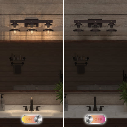 ExBrite Farmhouse 3-lights Bathroom Dimmable Iron Black Vanity Lights Wall Sconces