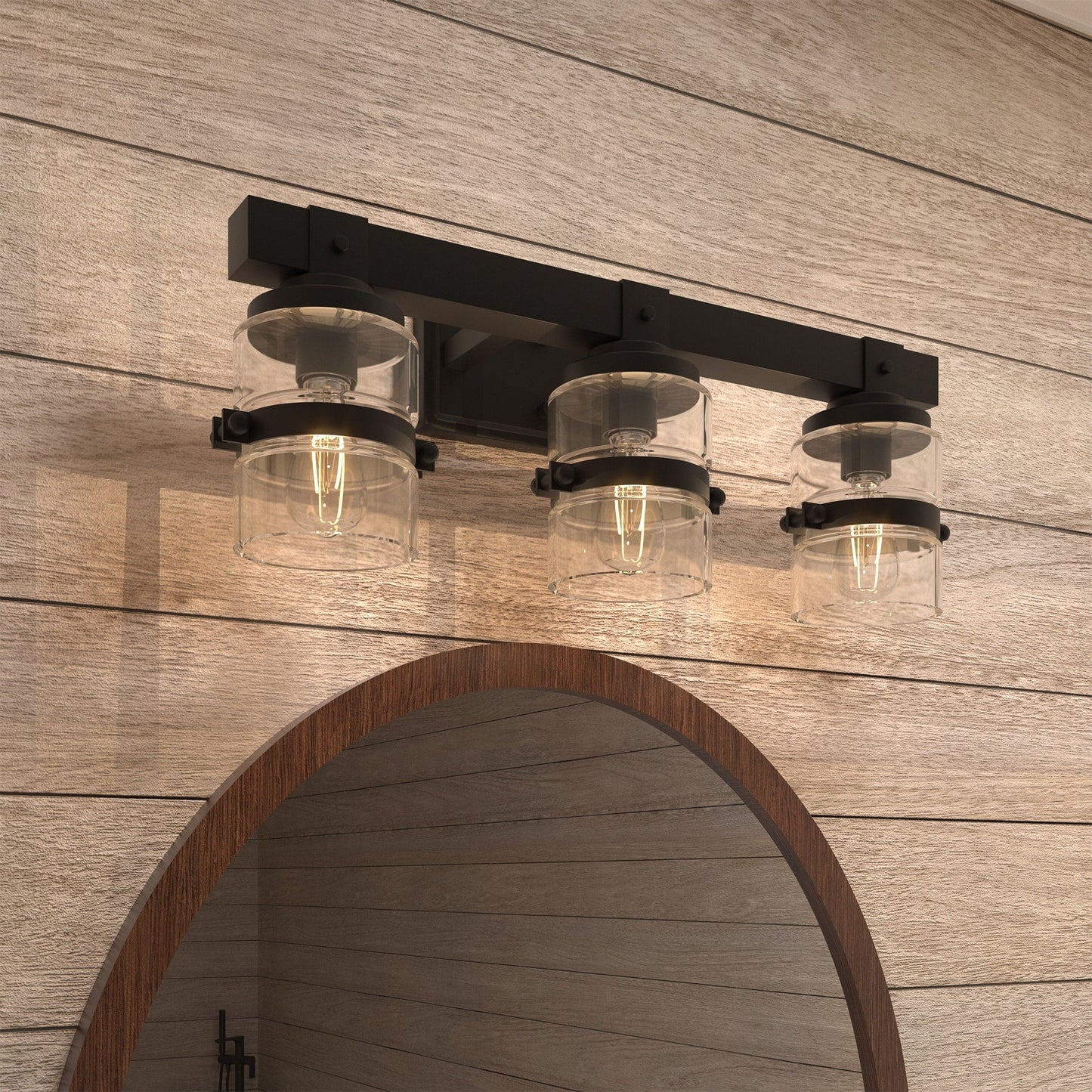 ExBrite Farmhouse 3-lights Bathroom Dimmable Iron Black Vanity Lights Wall Sconces