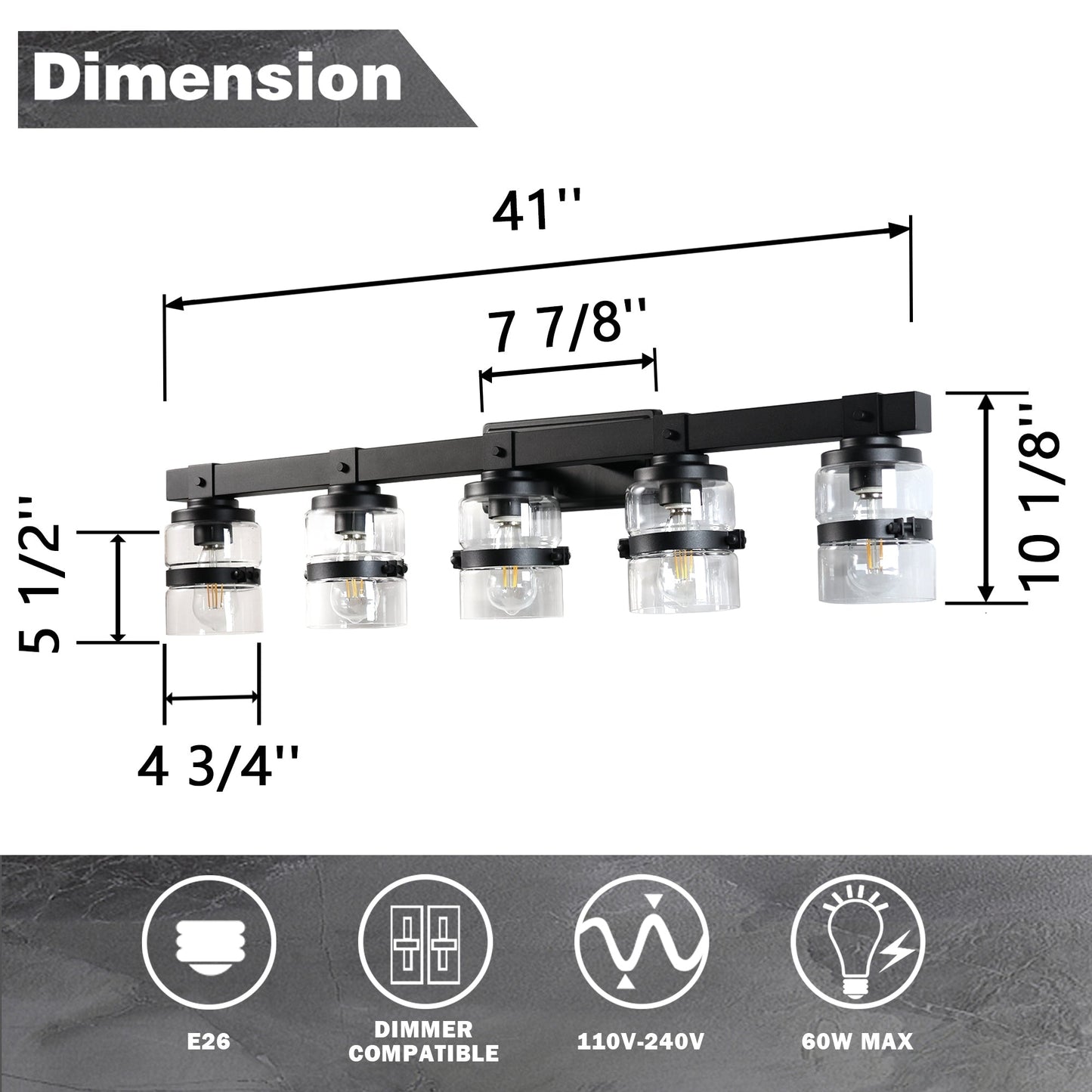 ExBrite Farmhouse 3-lights Bathroom Dimmable Iron Black Vanity Lights Wall Sconces