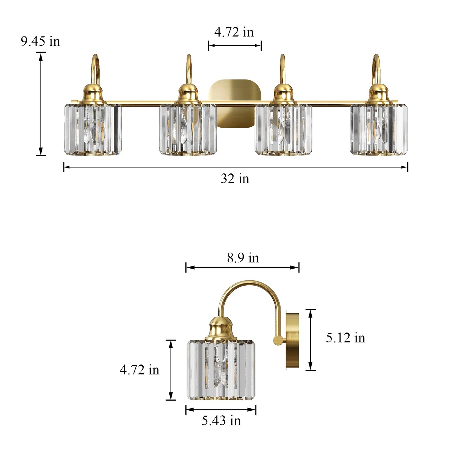 ExBrite Modern Rose Gold 1/2/3/4/5-light Bathroom Dimmable Crystal Vanity Lights Wall Sconces