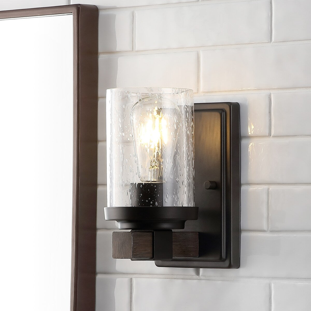 Ferme Iron/Seeded Glass Rustic Farmhouse LED Vanity Light, by JONATHAN Y