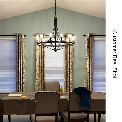 Lustre Empire à 12 lumières de style ferme moderne Fidenza avec roue de chariot et UL - D40'' * H135''