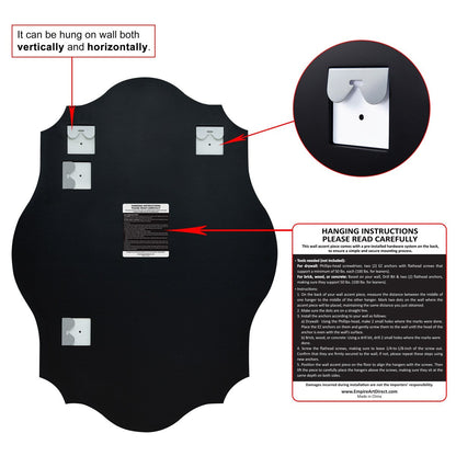 Miroir mural festonné élégant, oblong et biseauté, sans cadre