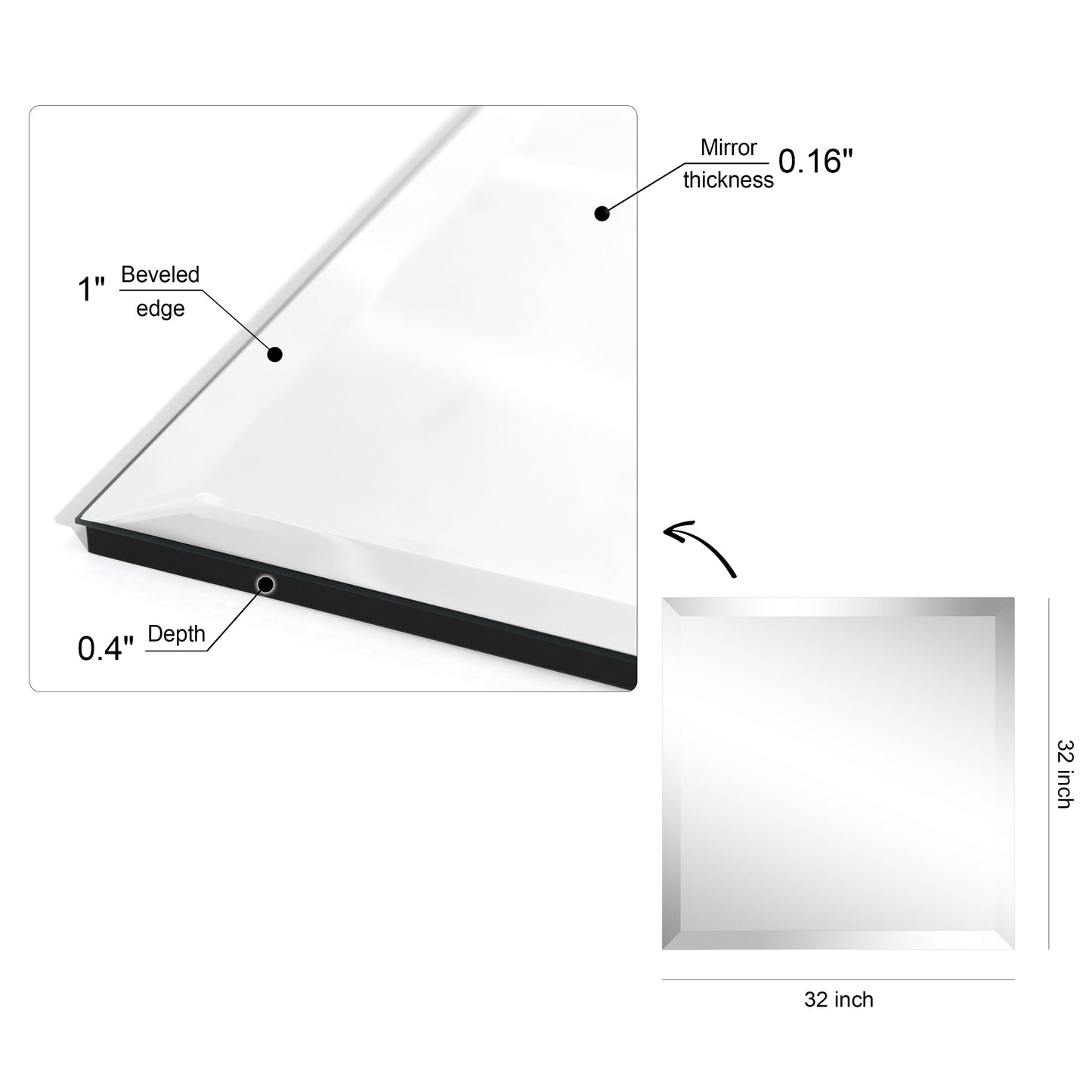 Frameless Beveled Prism Wall Mirror-Square/Rectangluar - Clear