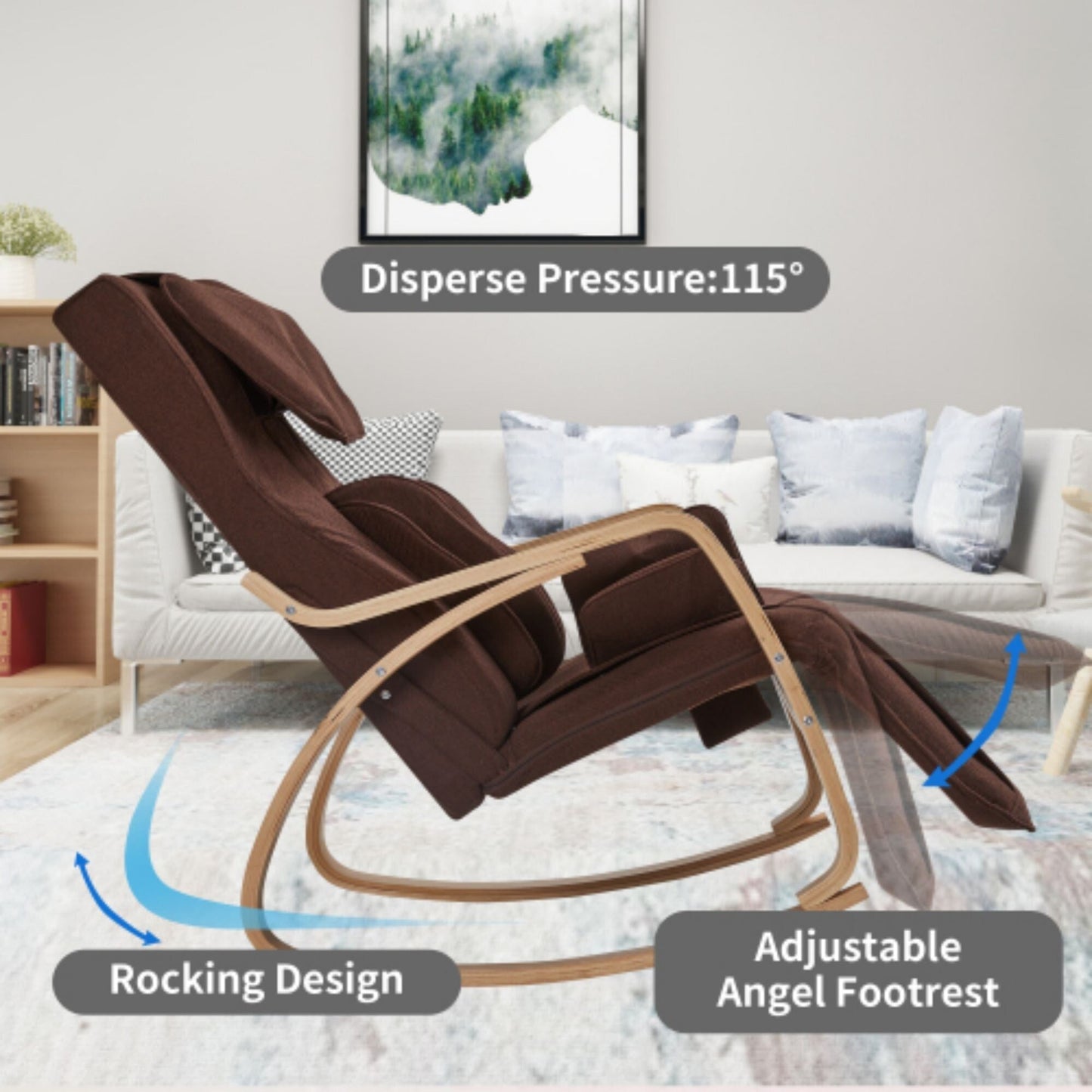Fauteuil inclinable à air comprimé avec fonction massage complète, fauteuil de relaxation réglable à bascule avec coussin en coton