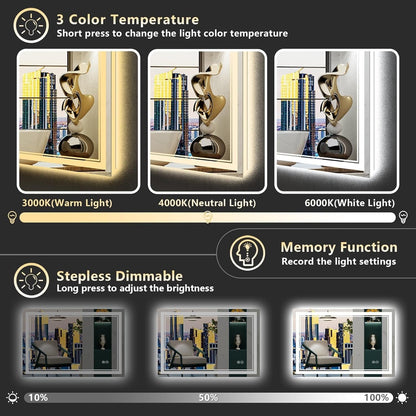 Full Size Front & Back LED Lighted Anti-fog Tempered Glass Wall Bathroom Vanity Mirror