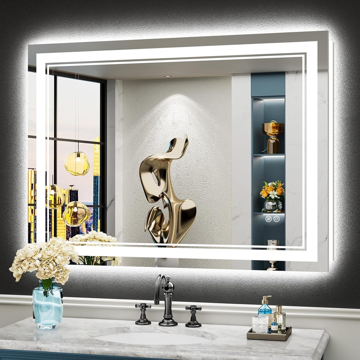 Full Size Front & Back LED Lighted Anti-fog Tempered Glass Wall Bathroom Vanity Mirror