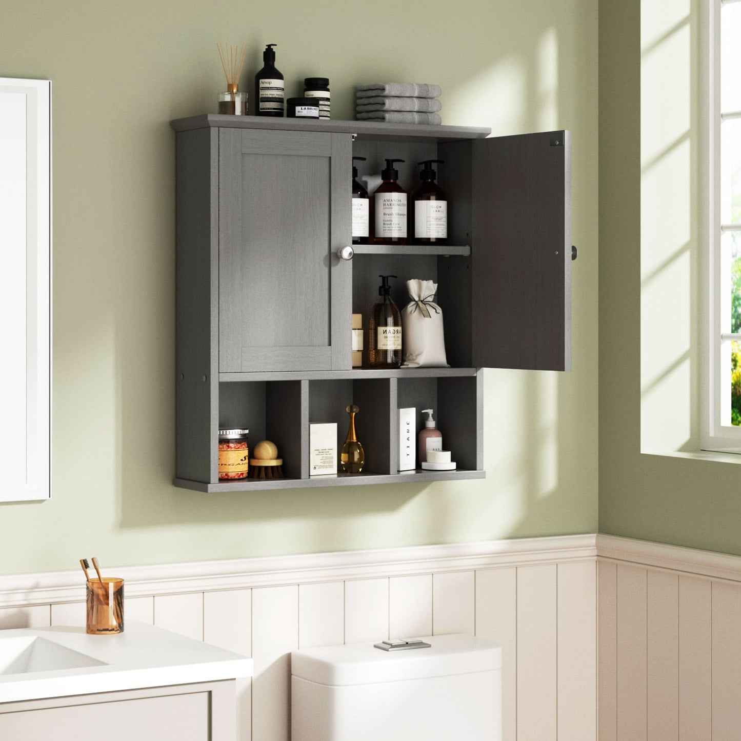 Futzca Bathroom Cabinet Wall Mounted, Storage Cabinet with Doors and Shelves