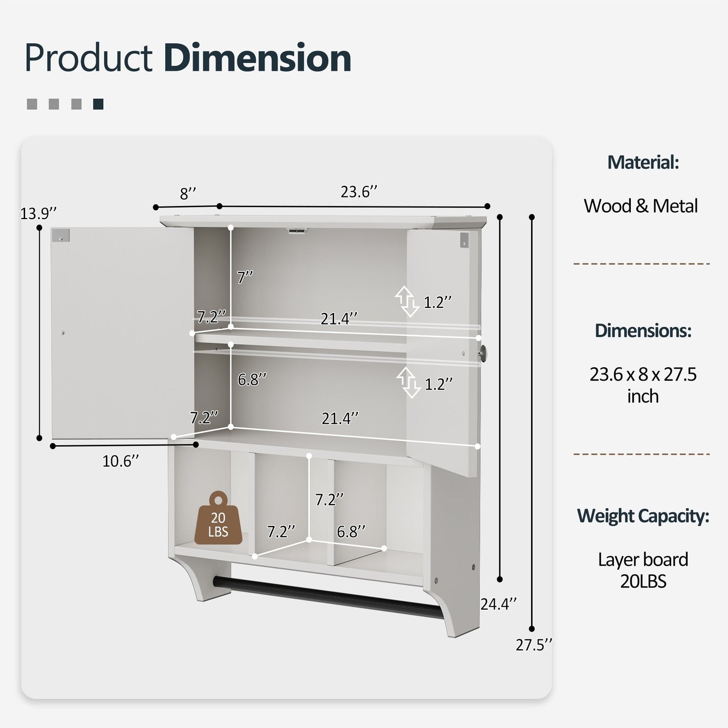 Futzca Bathroom Cabinet Wall Mounted, Storage Cabinet with Doors and Shelves