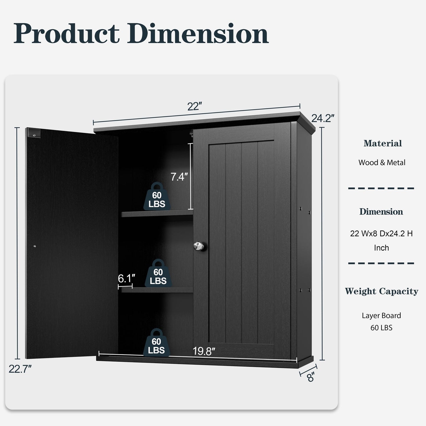 Futzca Bathroom Cabinet Wall Mounted, Storage Cabinet with Doors and Shelves