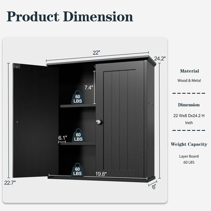 Futzca Bathroom Cabinet Wall Mounted, Storage Cabinet with Doors and Shelves