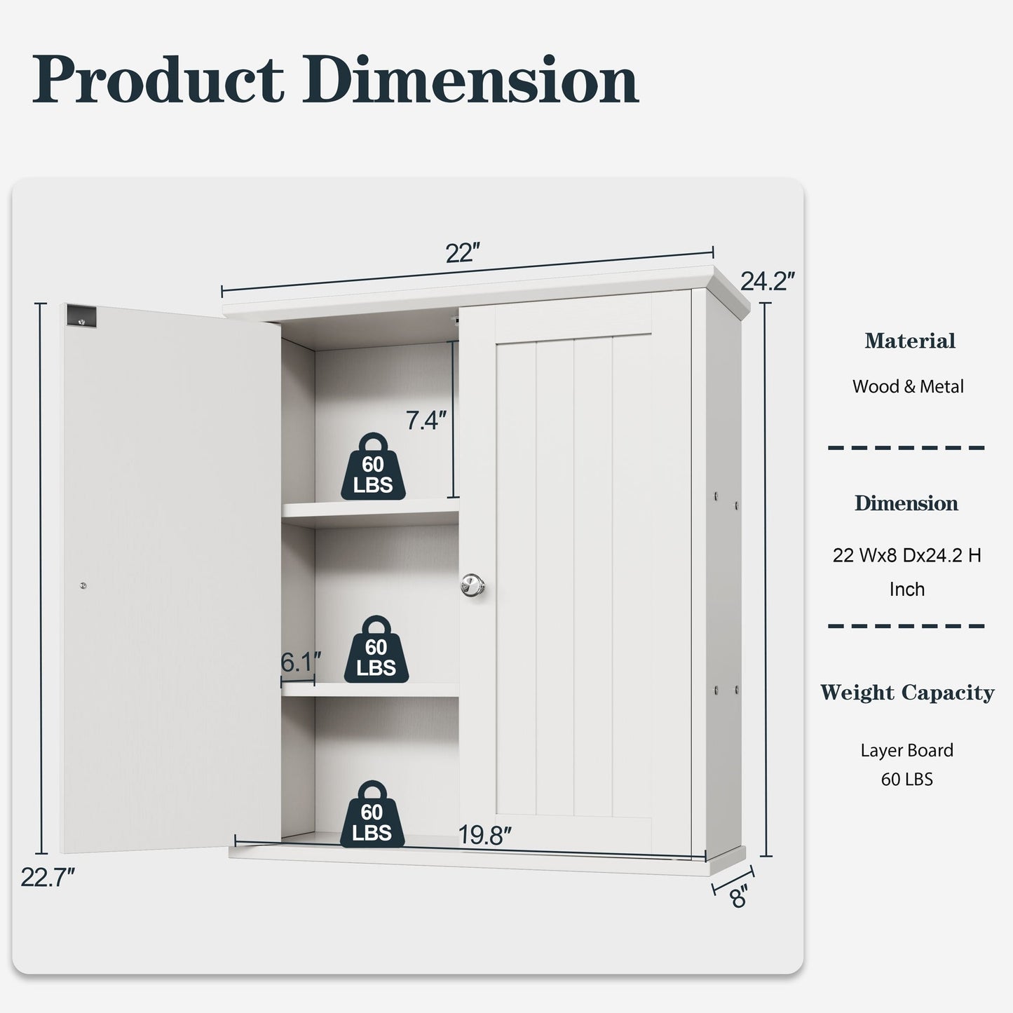 Futzca Bathroom Cabinet Wall Mounted, Storage Cabinet with Doors and Shelves