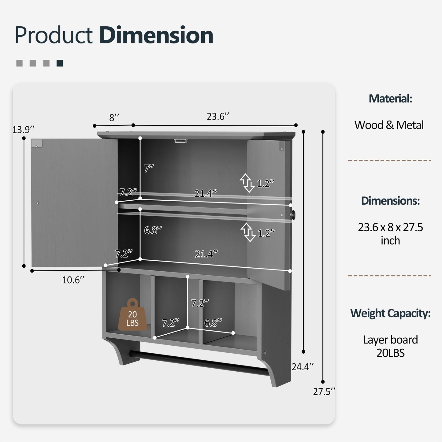 Futzca Bathroom Cabinet Wall Mounted, Storage Cabinet with Doors and Shelves
