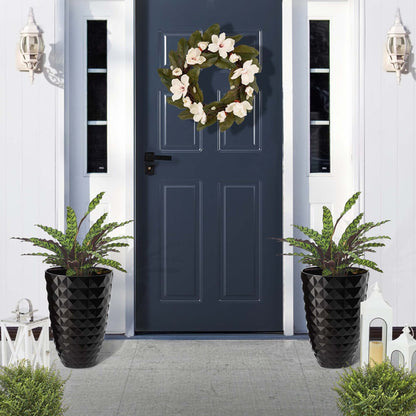 Glitzhome 19.75 H Eco-Friendly Oversized Faux Ceramic Diamond Textured Tall Planter Porch Flowerpot (Set of 2)