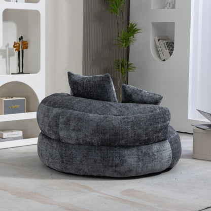 Canapé poire simple gris surdimensionné en chenille de 42,52 pouces avec trois oreillers pour chambre à coucher