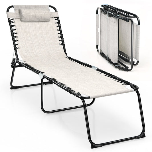 Chaise longue de plage pliante Gymax avec oreiller, 4 niveaux