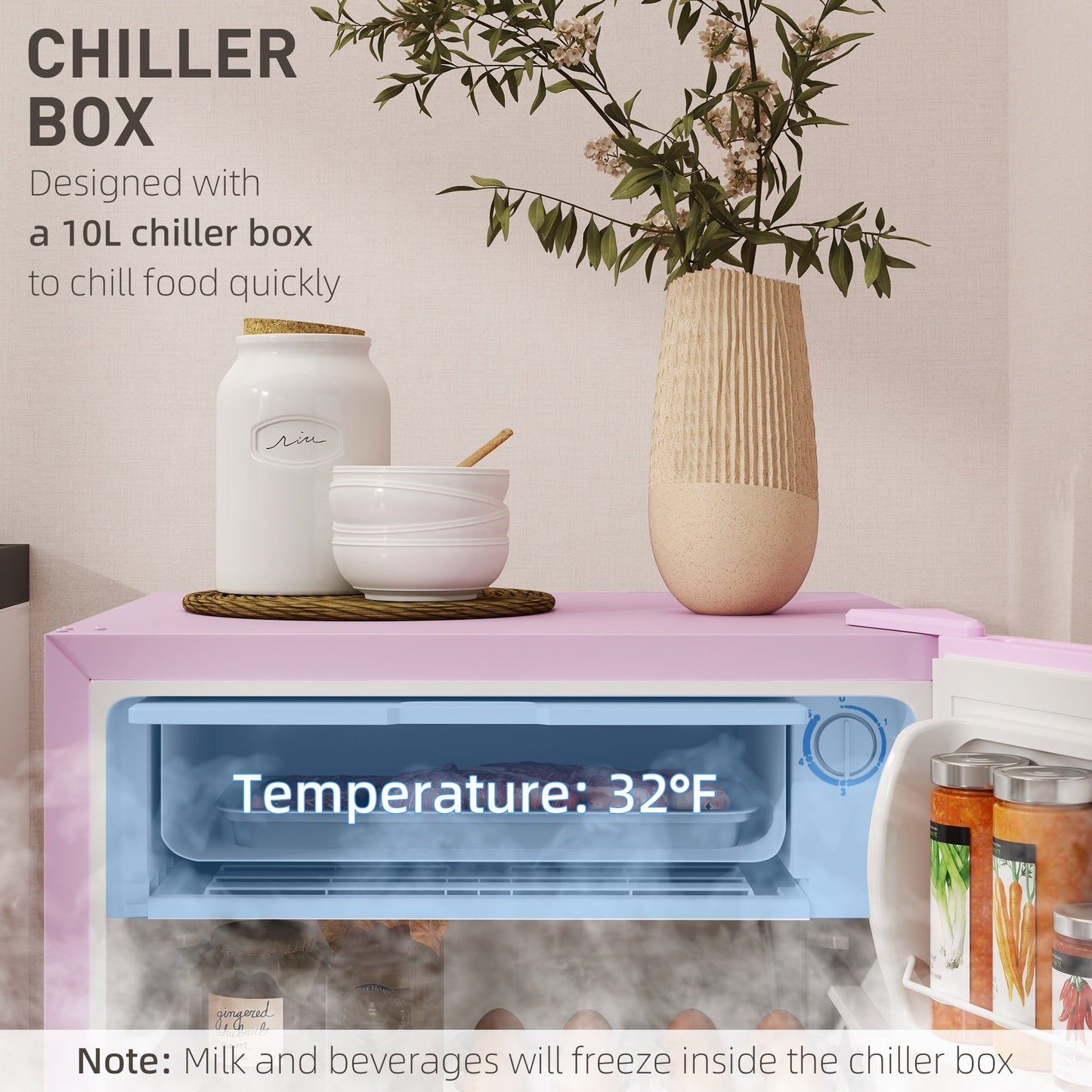 Mini-réfrigérateur HOMCOM de 3,2 pi³ avec congélateur, réfrigérateur compact à une porte avec thermostat réglable pour chambre à coucher