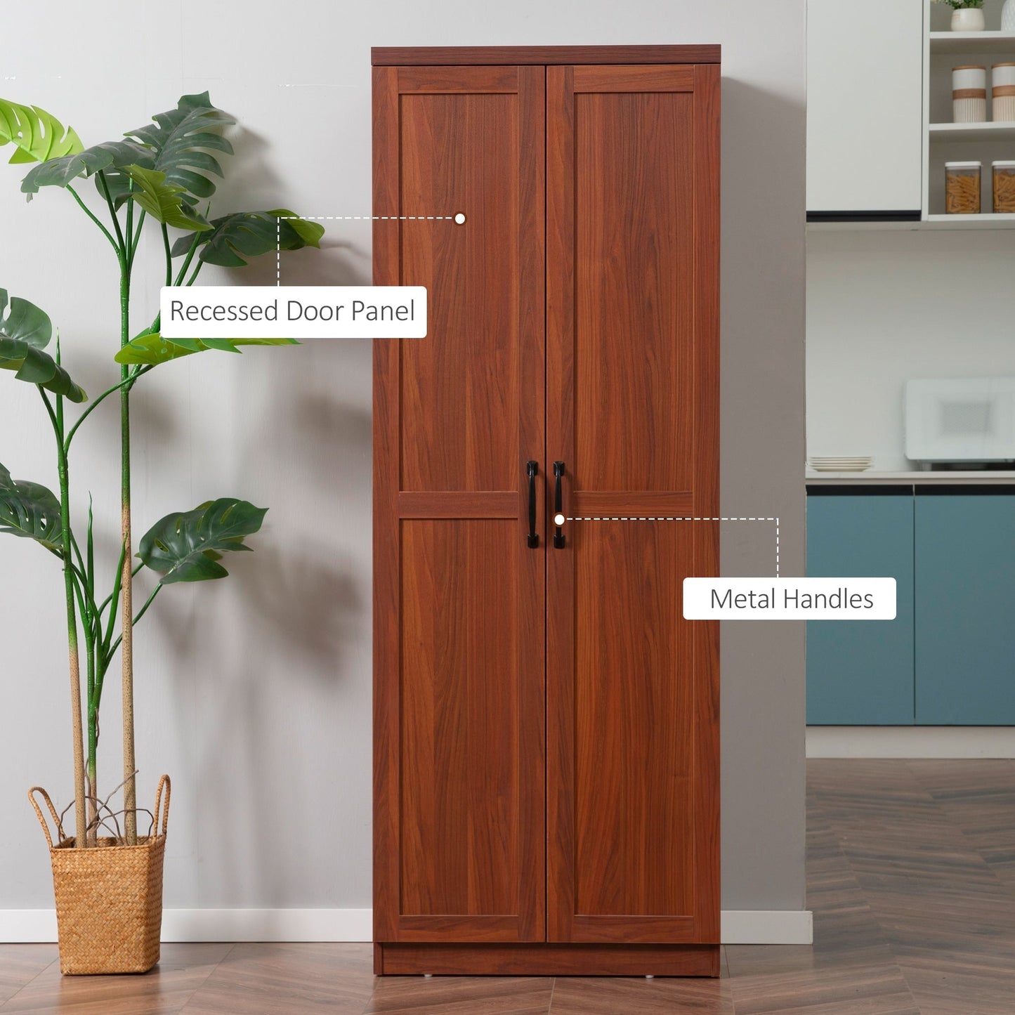 HOMCOM 63 Garde-manger de cuisine 2 portes, meuble de rangement indépendant avec étagères à 5 niveaux et 2 étagères réglables pour salle à manger