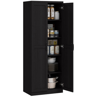 HOMCOM 63 Garde-manger de cuisine 2 portes, meuble de rangement indépendant avec étagères à 5 niveaux et 2 étagères réglables pour salle à manger