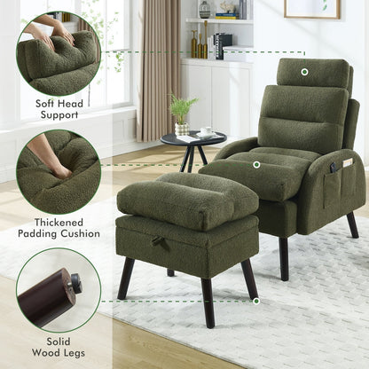 Fauteuil d'appoint HOMYKA avec dossier réglable et pouf de rangement