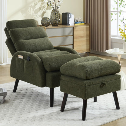 Fauteuil d'appoint HOMYKA avec dossier réglable et pouf de rangement
