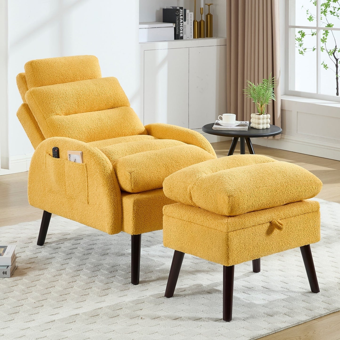 Fauteuil d'appoint HOMYKA avec dossier réglable et pouf de rangement