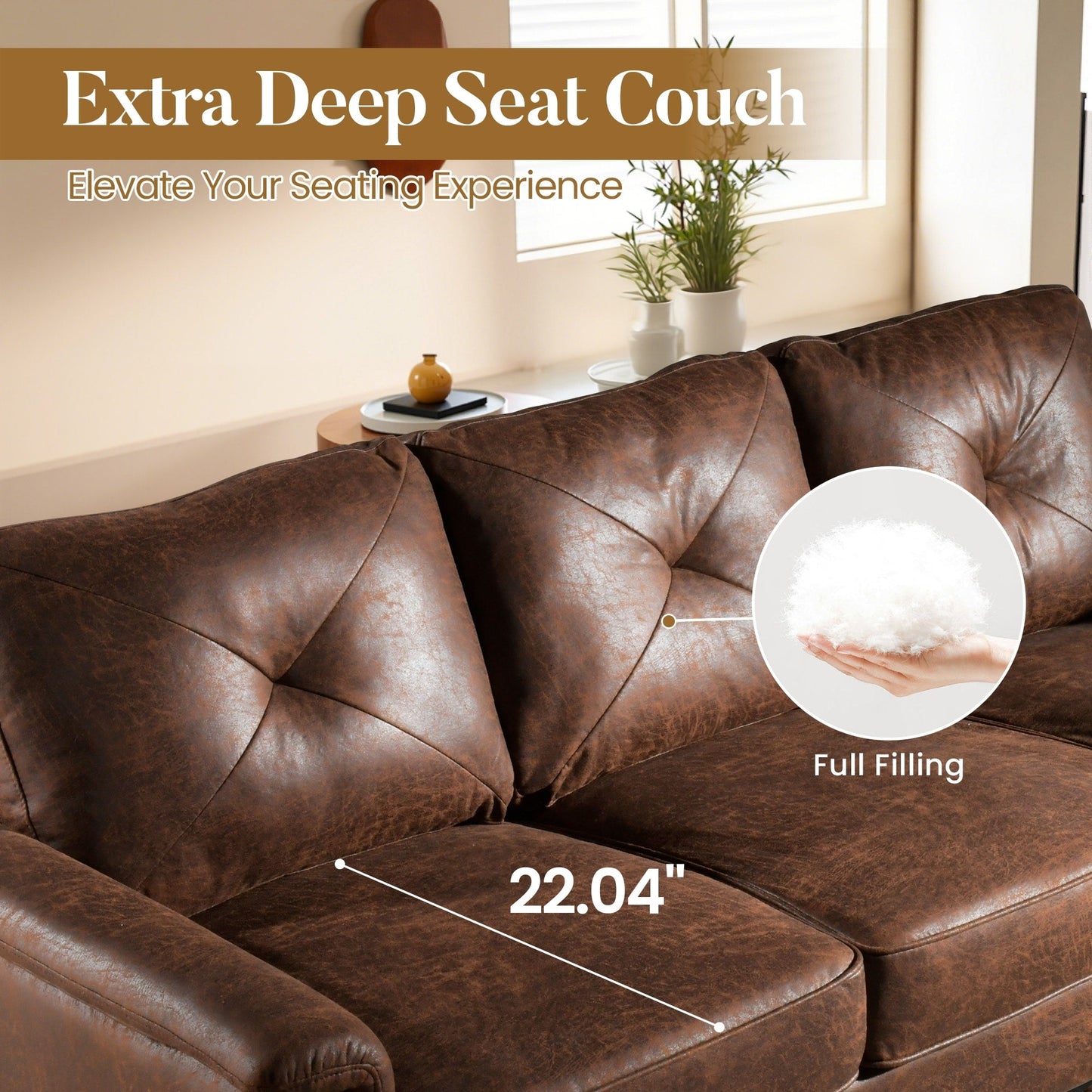 Canapé 3 places rembourré HOOOWOOO Mid-Century avec pieds en bois pour salon