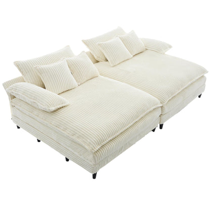 Canapé-lit Harmonia 109 W surdimensionné en velours côtelé, siège profond, double chaise longue avec 4 oreillers