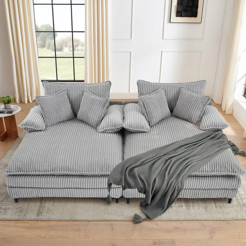 Canapé-lit Harmonia 109 W surdimensionné en velours côtelé, siège profond, double chaise longue avec 4 oreillers