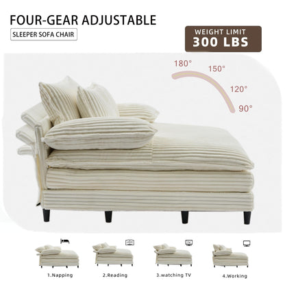 Canapé-lit Harmonia 109 W surdimensionné en velours côtelé, siège profond, double chaise longue avec 4 oreillers